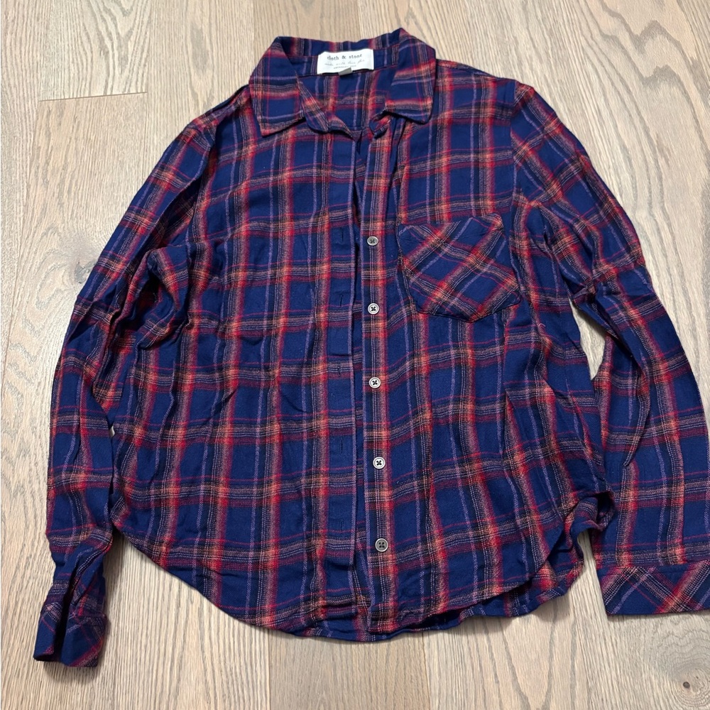 Cloth & Stone Navy and Red Plaid Shirt
